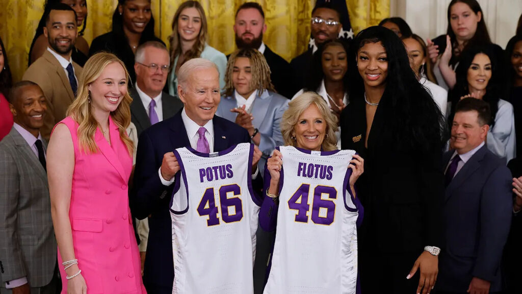 President Biden's discourse momentarily stopped after LSU ladies' b-ball star implodes during White House visit